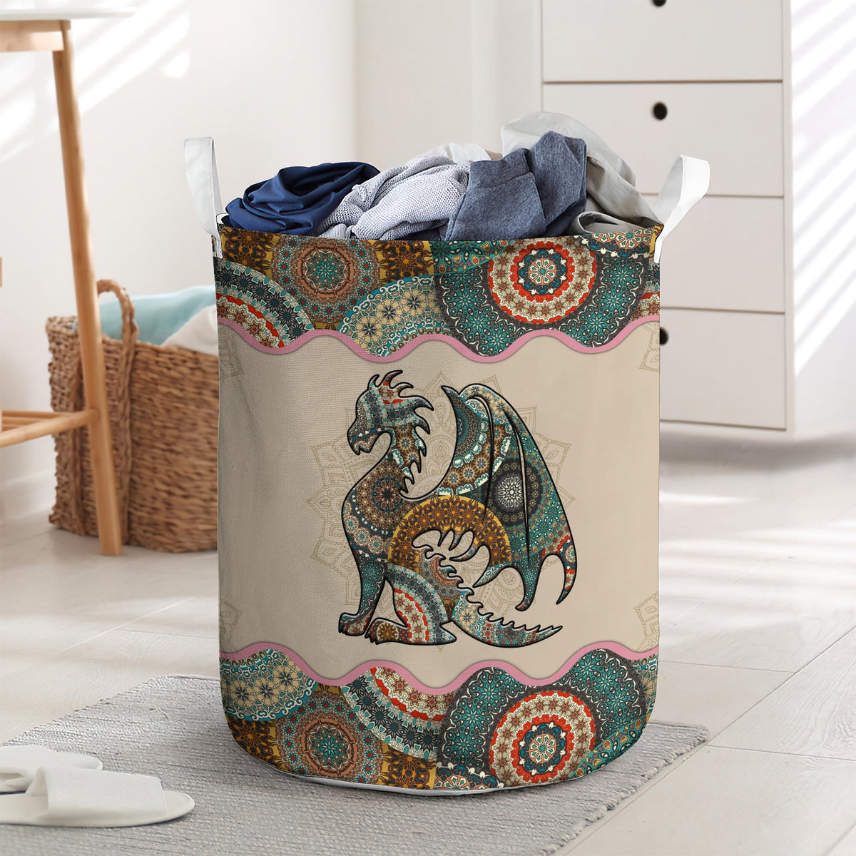 Dragon mandala style - Laundry basket - LAUB04LIN240222-Owls Matrix