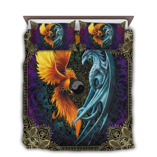Purple Dragon Phoenix Bedding Cover For Fantasy Bedroom Decor