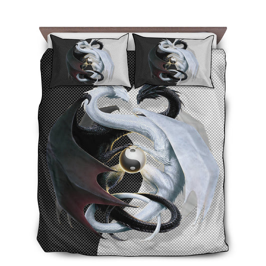 Black And White Dragon Couple Bedding Cover For Fantasy Bedroom Decor