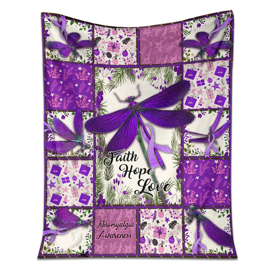 Fibromyalgia Awareness Dragonfly 50 x 60 Inch Flannel Blanket For Cozy Bedroom And Sofa Decor