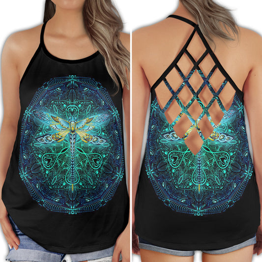 Blue Black Dragonfly Sky Dream Vibes - Hollow Tank Top