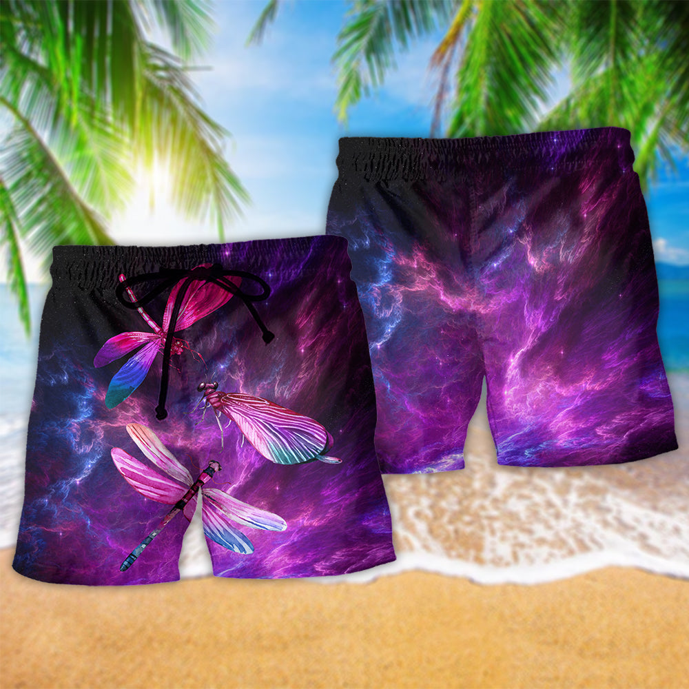 Purple Dragonfly Sky Love Art - Beach Short
