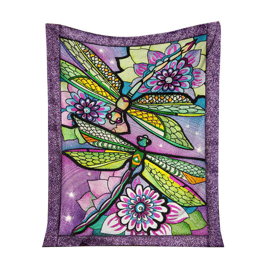 Dragonfly With Beautiful Flower 50 x 60 Inch Flannel Blanket For Cozy Bedroom And Sofa Decor