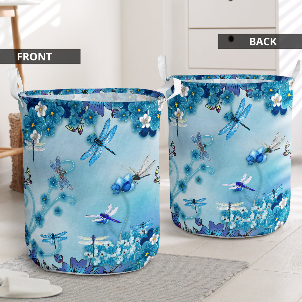 Dragonfly Flower Blue - Laundry Basket - Owls Matrix LTD