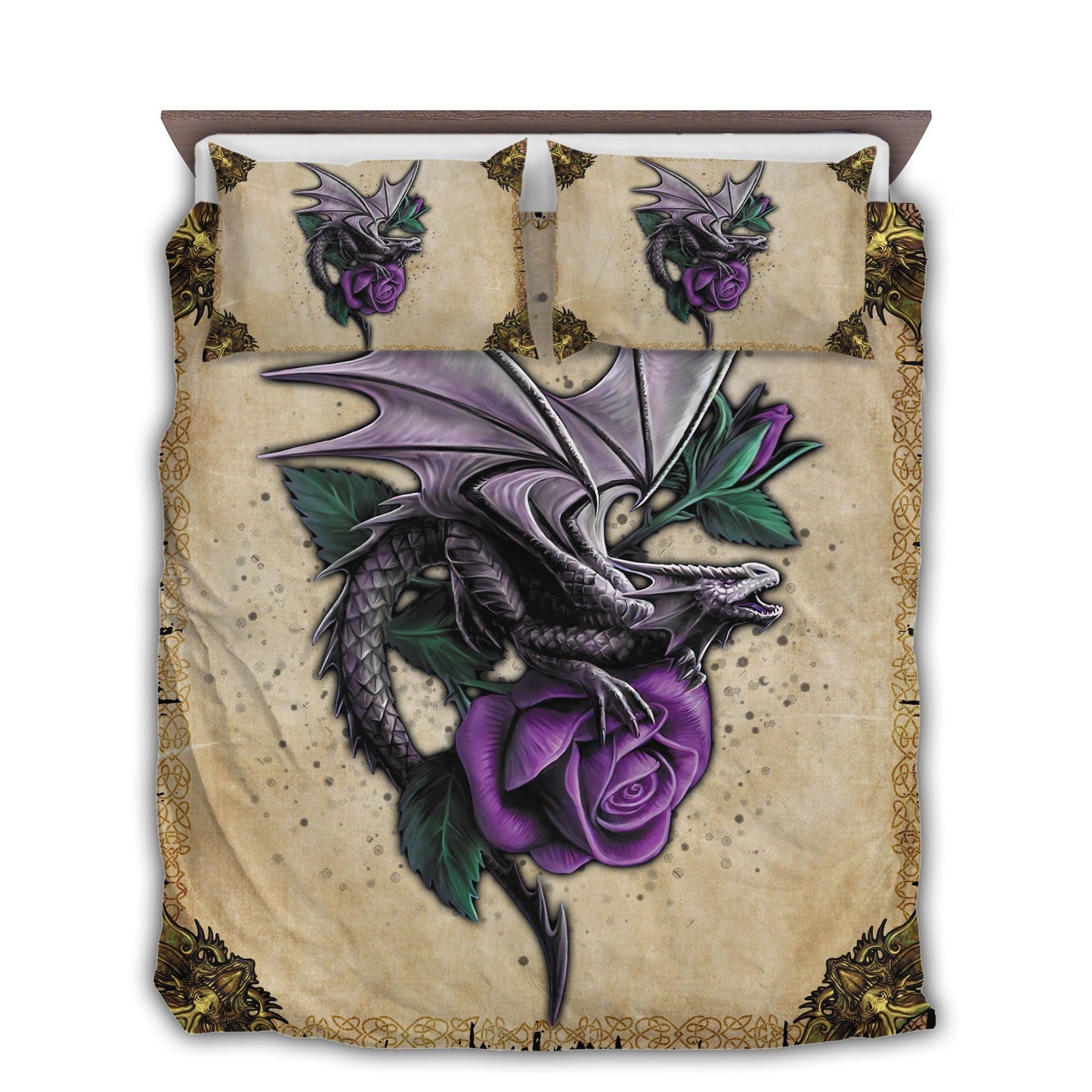 Dragon Violet Rose Bedding Cover For Fantasy Bedroom Decor