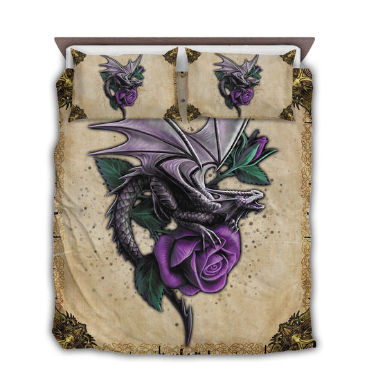 Dragon Violet Rose Bedding Cover For Fantasy Bedroom Decor