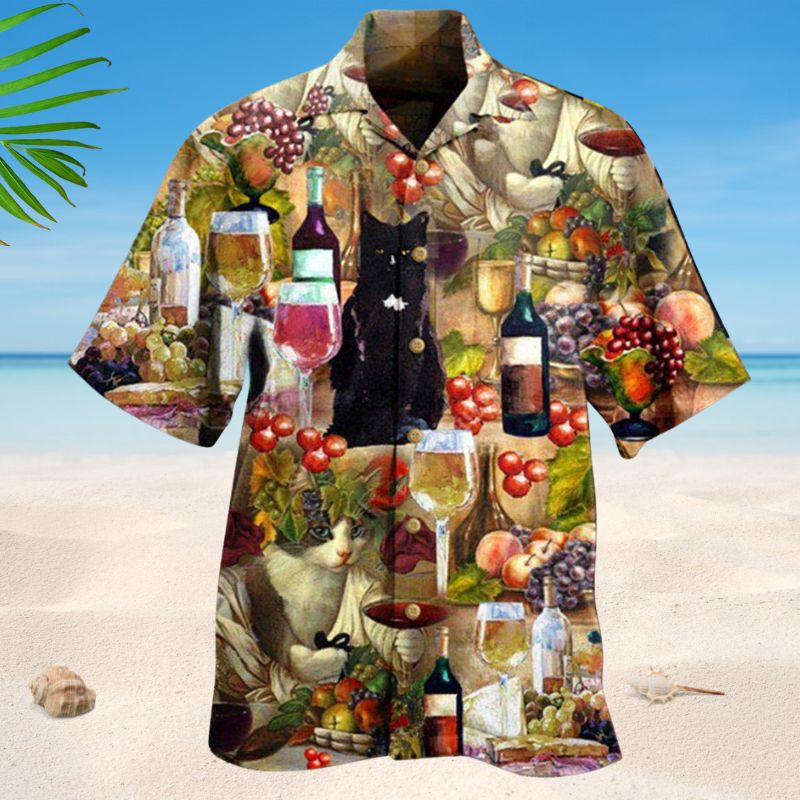 Drinking Wine Feeling Fine Cats Edition – Hawaiian Shirt