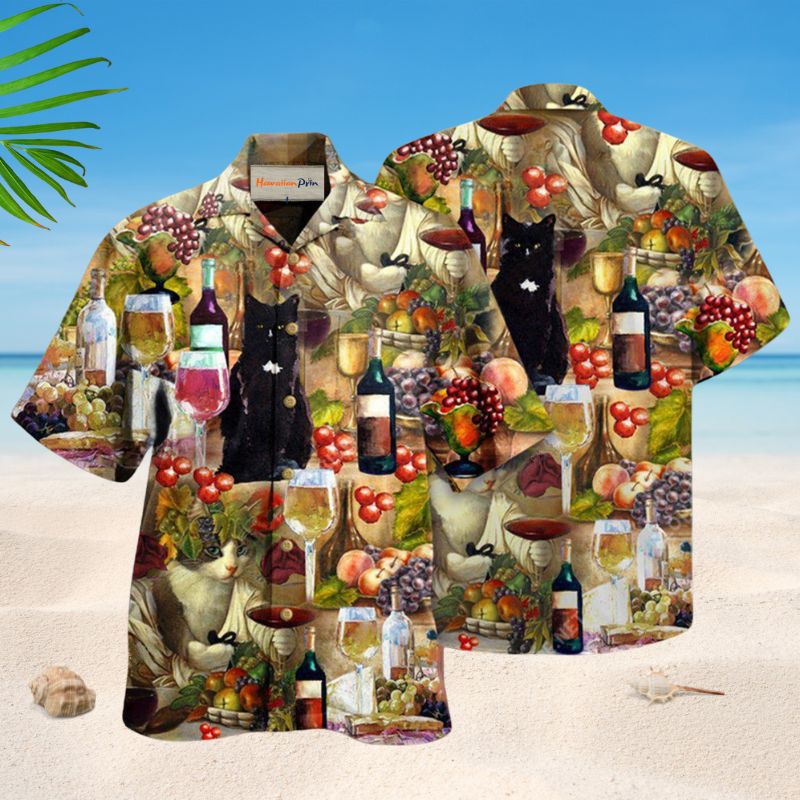 Drinking Wine Feeling Fine Cats Edition – Hawaiian Shirt