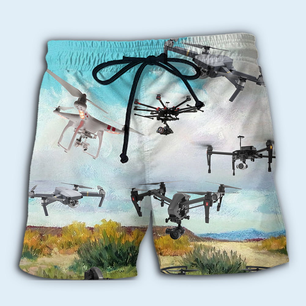 Drone Flying Blue Sky Adventure - Beach Short
