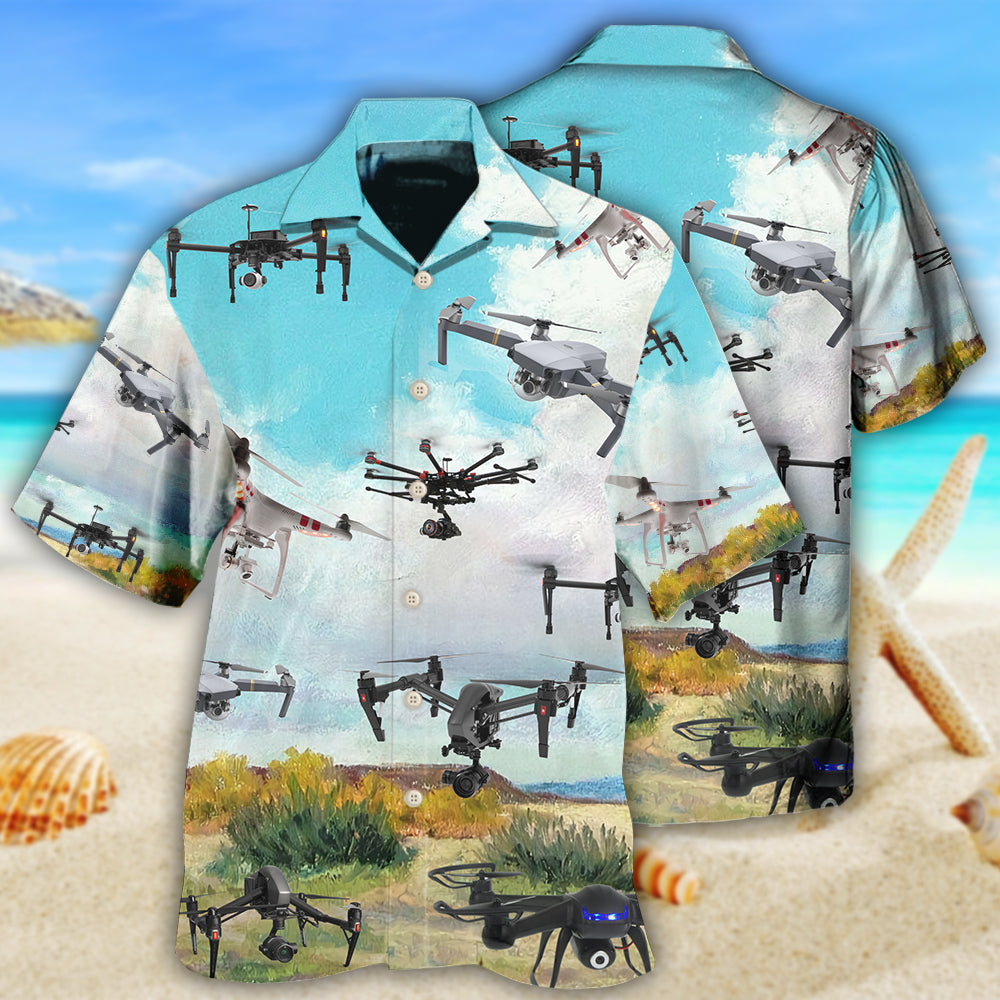 Drone Flying Blue Sky Pattern – Hawaiian Shirt