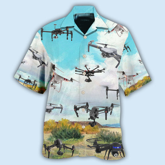 Drone Flying Blue Sky Pattern – Hawaiian Shirt