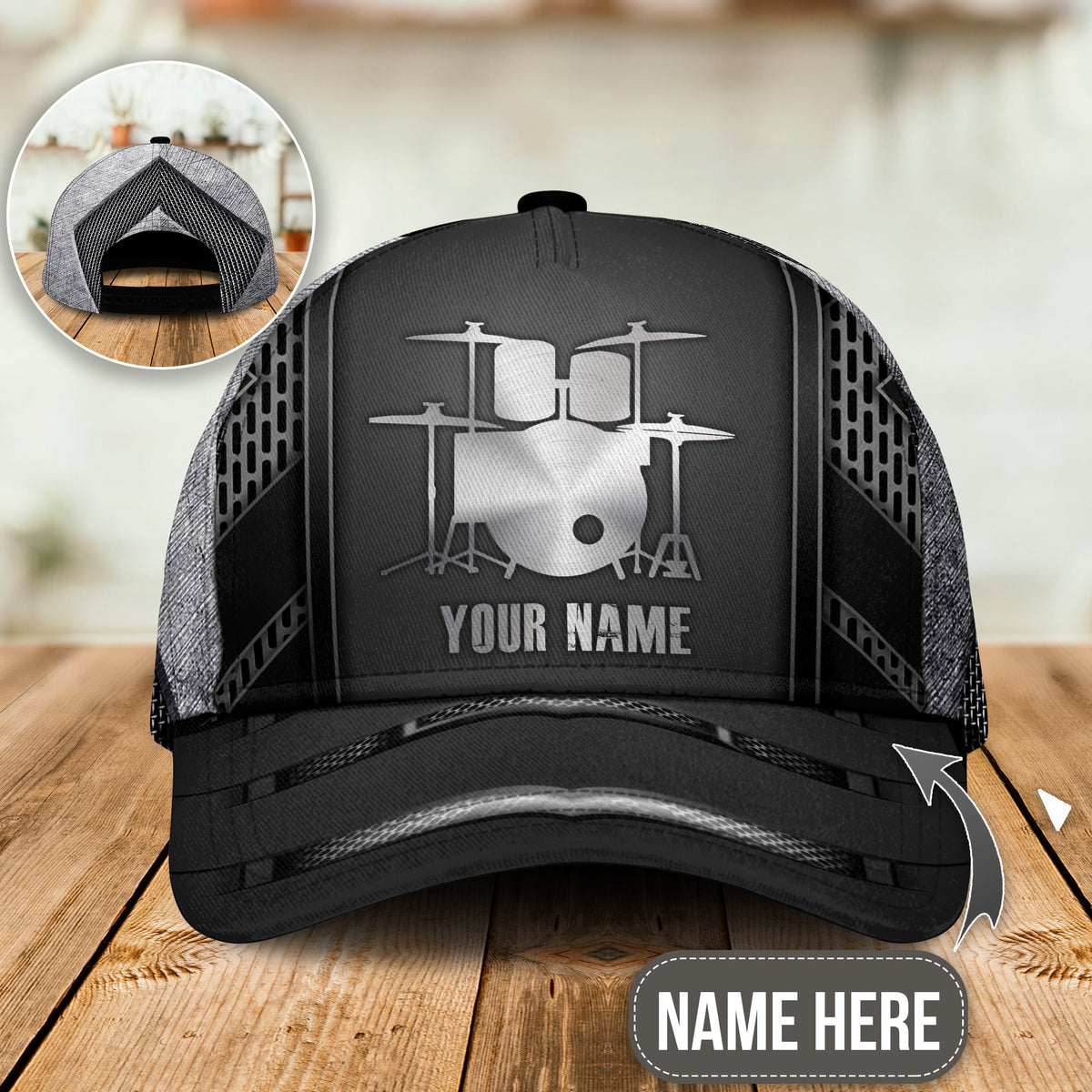 Drum Black And White Style Personalized – Classic Cap