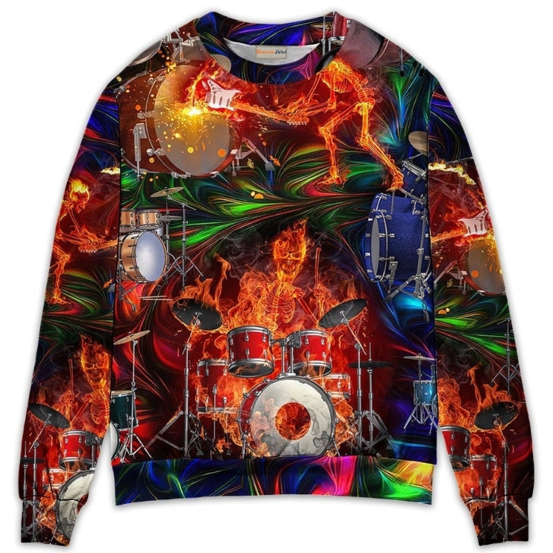 Drum Is My Life Fire Skull Art – Sweater - Ugly Christmas Sweater