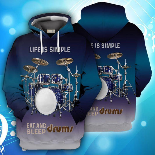 Drum Life Is Simple Quote Art – 3D Hoodie
