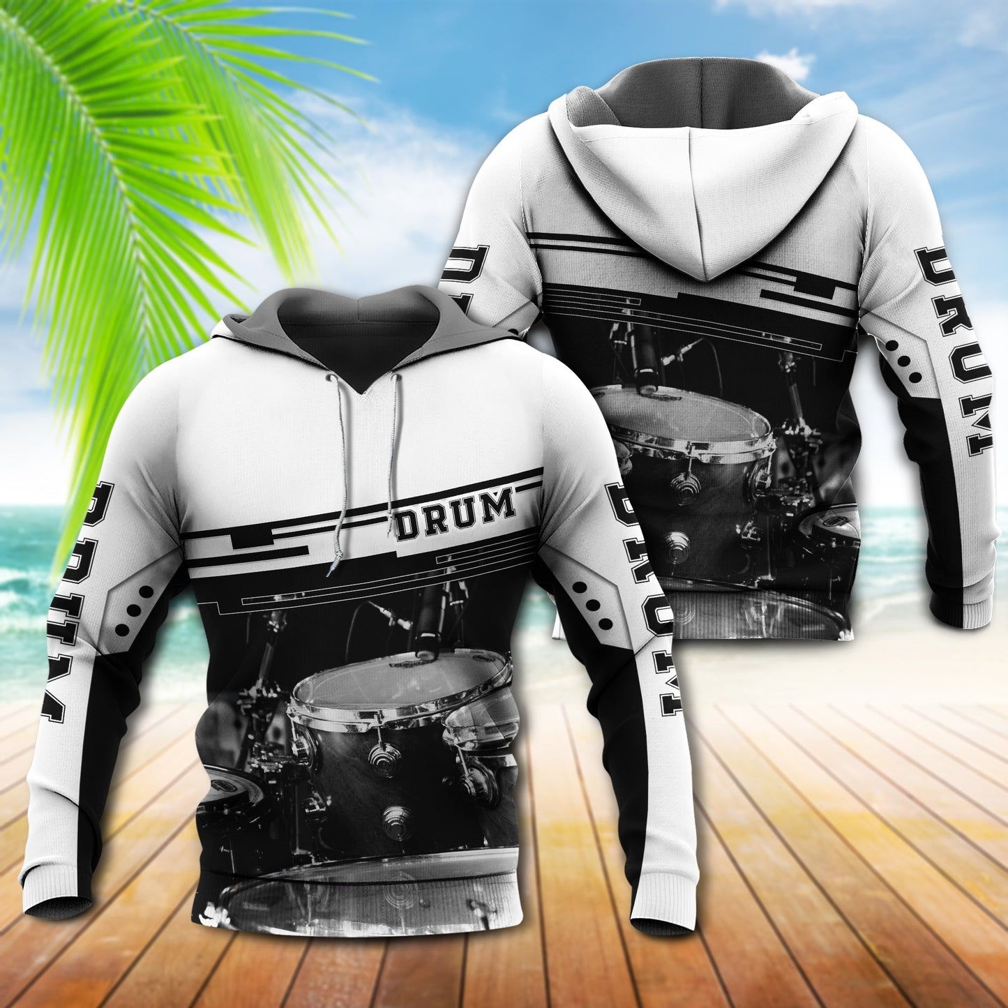 Drum Music Black White Style - 3D Hoodie