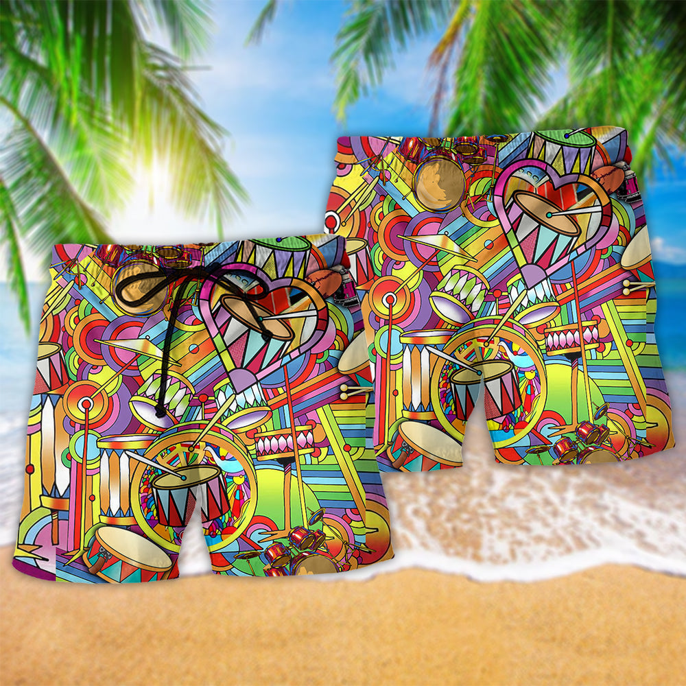 Drum Music Peace And Love Artistic Design – Beach Short