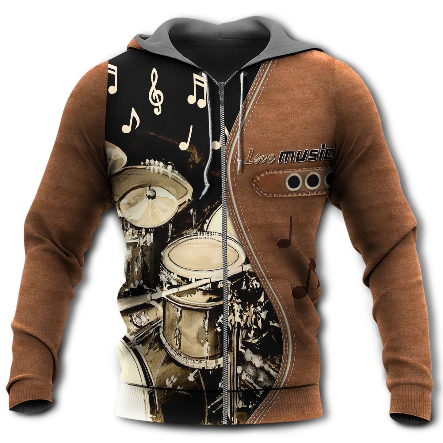 Drum Brown Love Music Style - 3D Hoodie