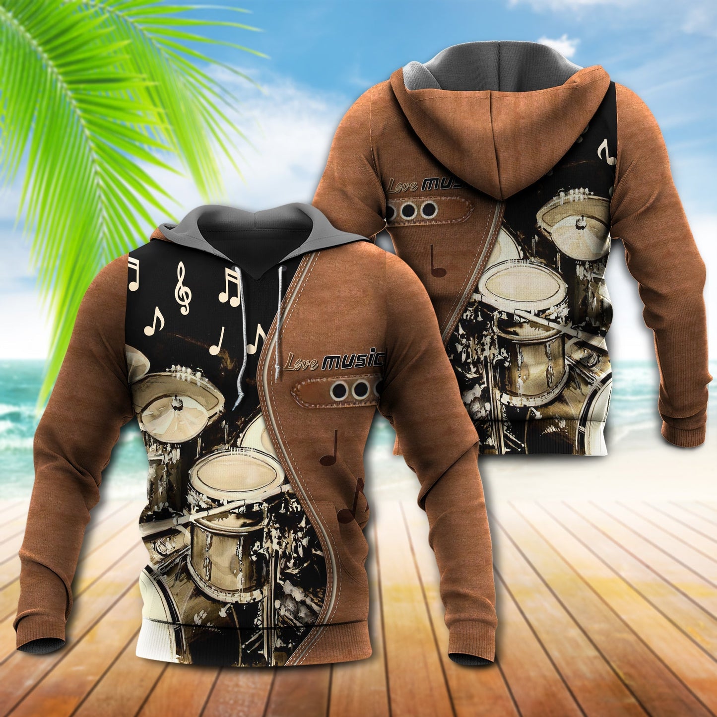 Drum Brown Love Music Style - 3D Hoodie2