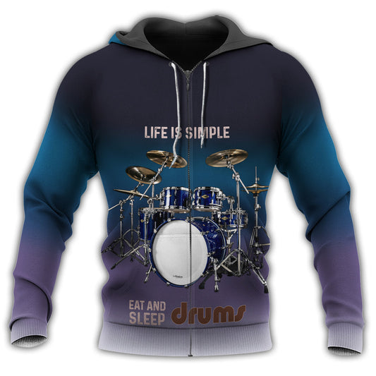 Drum Life Is Simple Eat Sleep Repeat - 3D Hoodie