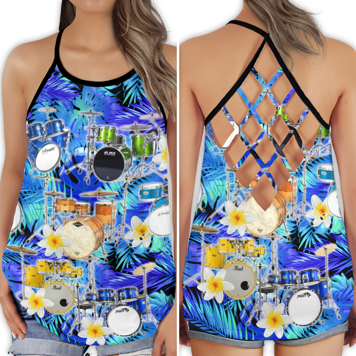 Drum Tropical Floral Music Collection – Hollow Tank Top