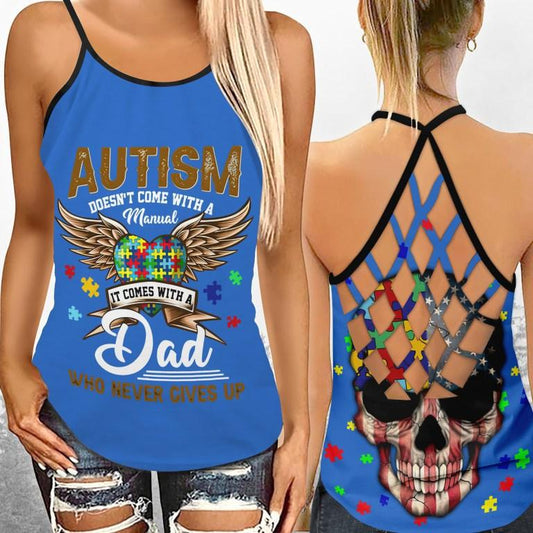 Autism Dad Never Gives Up – Hollow Tank Top