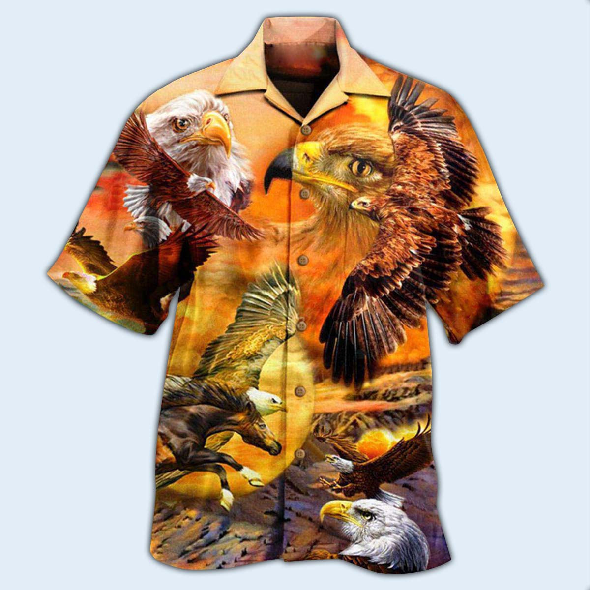 Eagle Flying Sunset Sky Art – Hawaiian Shirt
