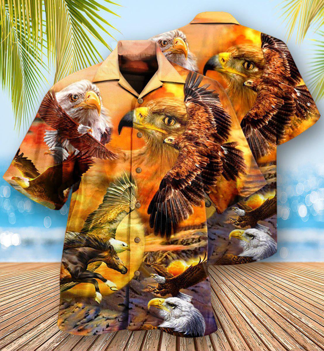 Eagle Flying Sunset Sky Art – Hawaiian Shirt