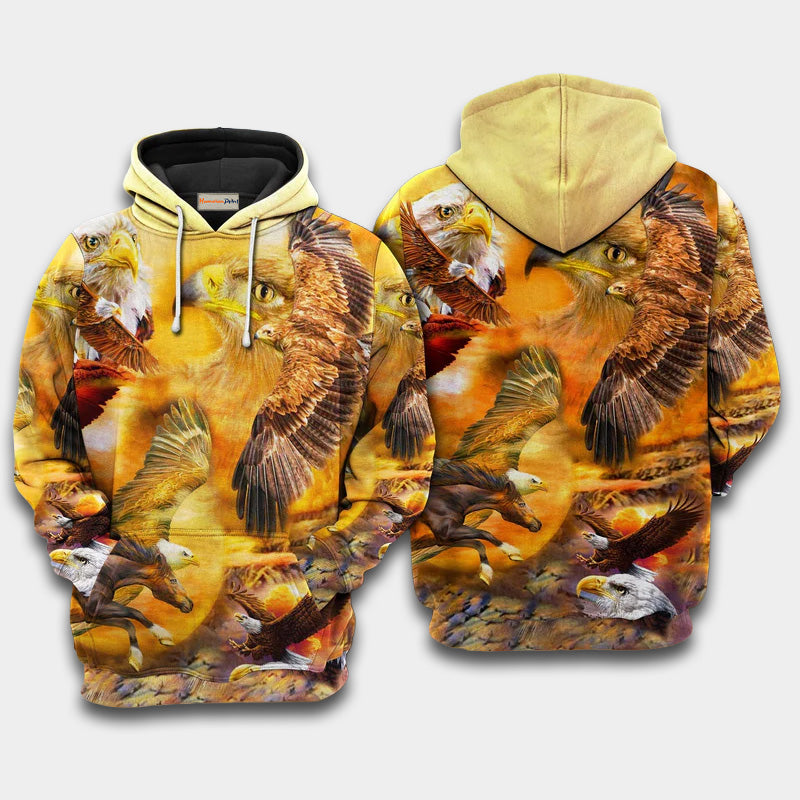 Eagle Flying Sunset Sky Art – 3D Hoodie