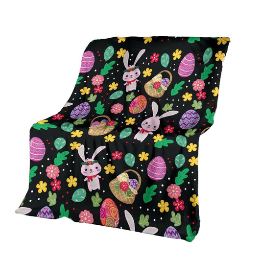 Easter Bunny Egg Pattern 50 x 60 Inch Flannel Blanket For Cozy Bedroom And Sofa Decor