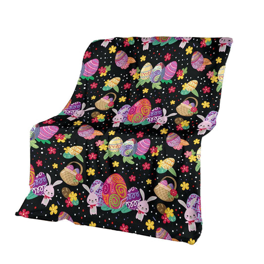 Easter Bunny Egg Pattern 50 x 60 Inch Flannel Blanket For Cozy Bedroom And Sofa Decor