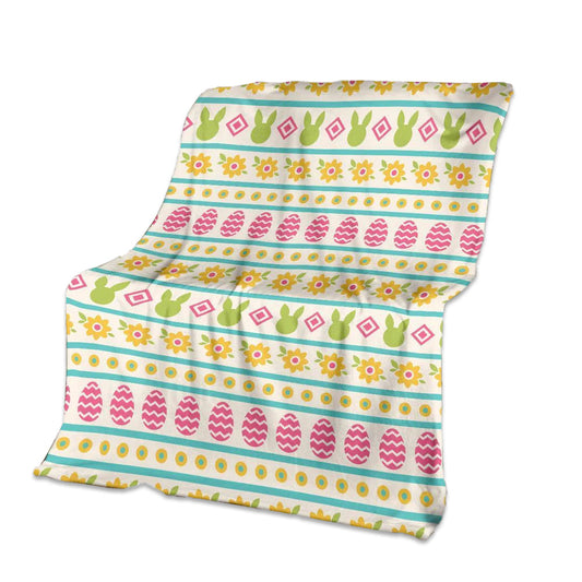 Easter Bunny Egg Pattern 50 x 60 Inch Flannel Blanket For Cozy Bedroom And Sofa Decor
