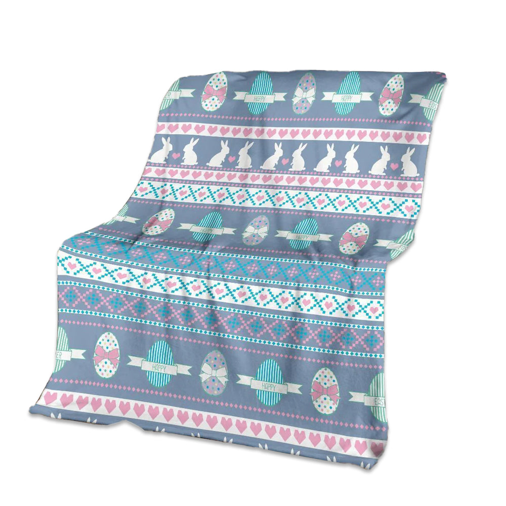 Easter Bunny Egg Pattern 50 x 60 Inch Flannel Blanket For Cozy Bedroom And Sofa Decor