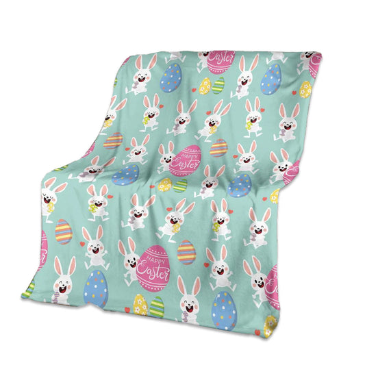 Easter Bunny Egg Pattern 50 x 60 Inch Flannel Blanket For Cozy Bedroom And Sofa Decor