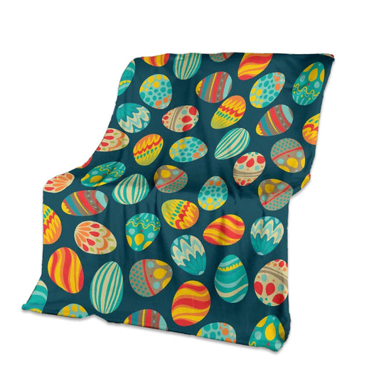 Colorful Easter Egg Pattern 50 x 60 Inch Flannel Blanket For Cozy Bedroom And Sofa Decor