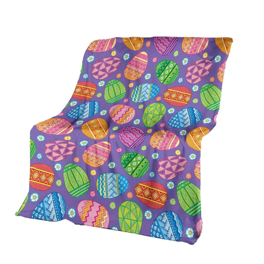 Colorful Easter Egg Pattern 50 x 60 Inch Flannel Blanket For Cozy Bedroom And Sofa Decor