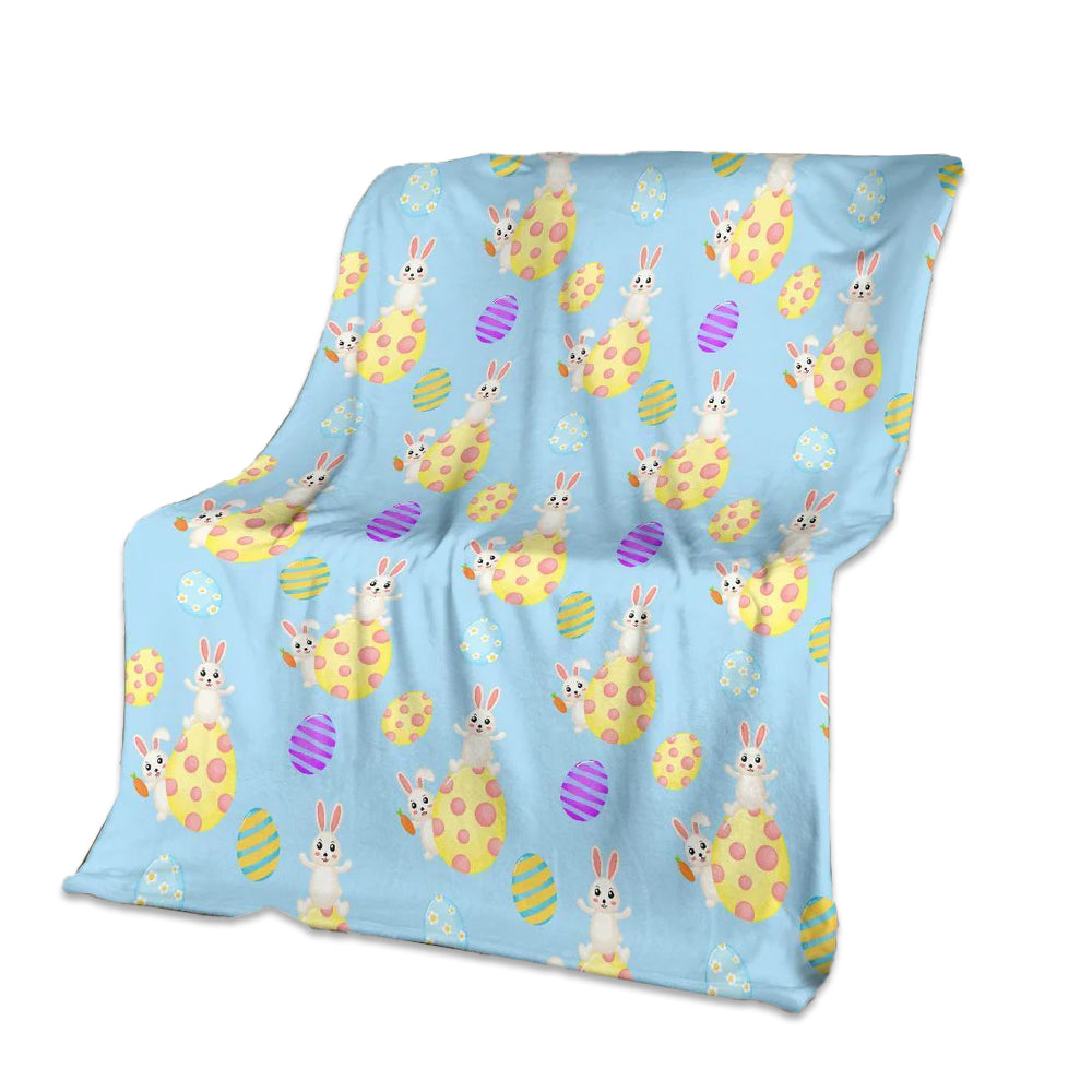 Easter Bunny Egg Pattern 50 x 60 Inch Flannel Blanket For Cozy Bedroom And Sofa Decor