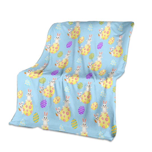 Easter Bunny Egg Pattern 50 x 60 Inch Flannel Blanket For Cozy Bedroom And Sofa Decor
