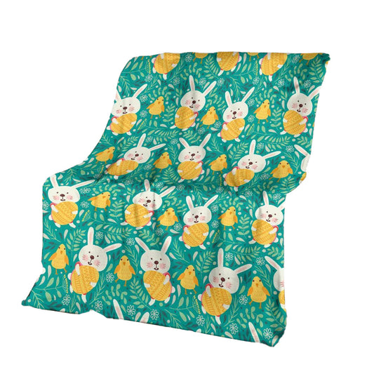 Easter Bunny Egg Pattern 50 x 60 Inch Flannel Blanket For Cozy Bedroom And Sofa Decor