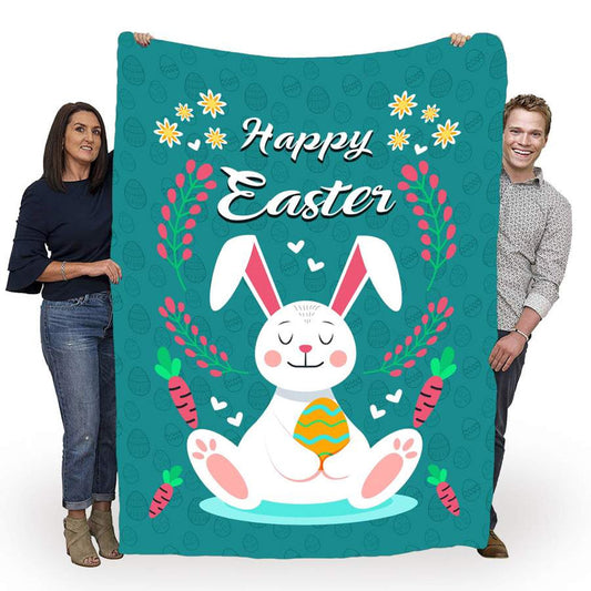 Easter Happy Bunny 50 x 60 Inch Flannel Blanket For Cozy Bedroom And Sofa Decor