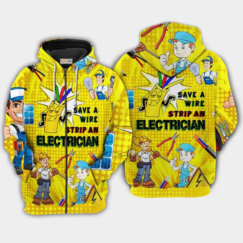 Electrician Save A Wire Funny Quote Art – 3D Hoodie