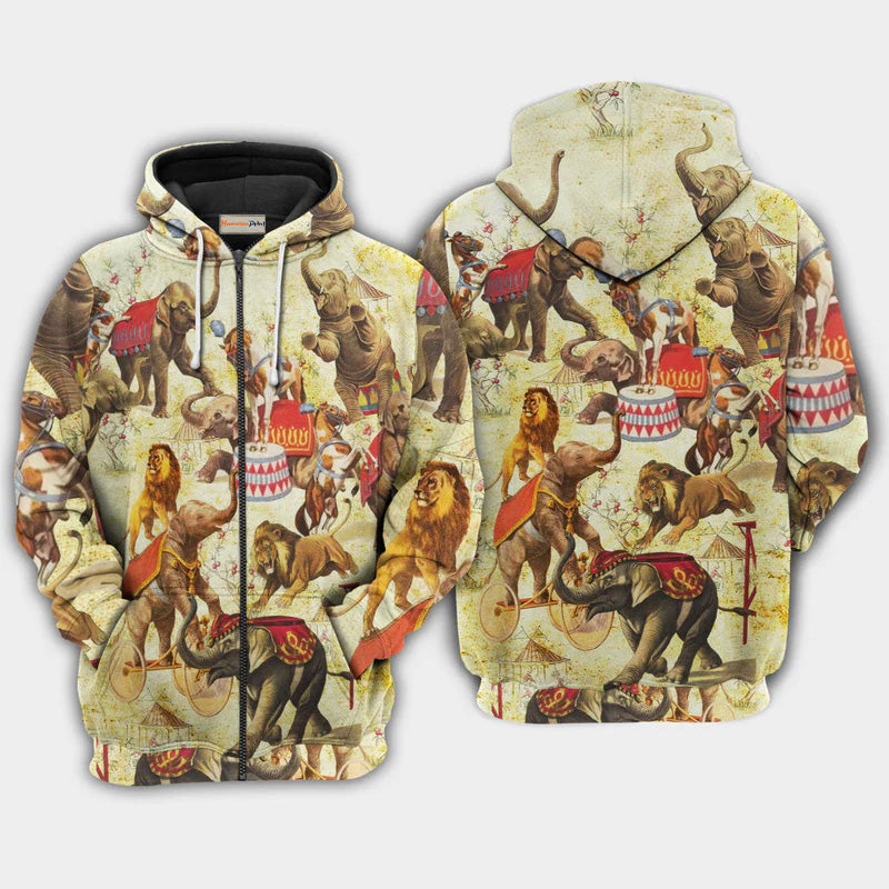 Elephant Circus Show Art – 3D Hoodie