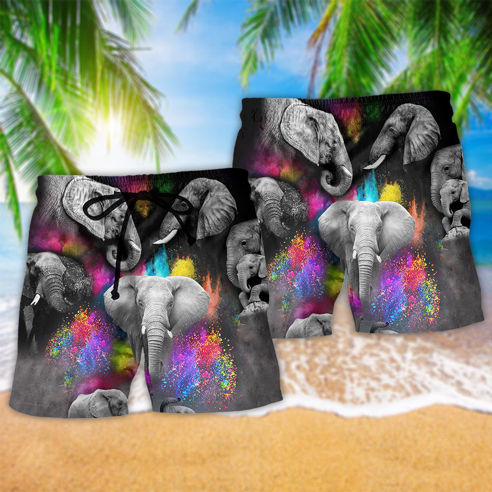 Elephant Colorful Black Contrast Art – Beach Short