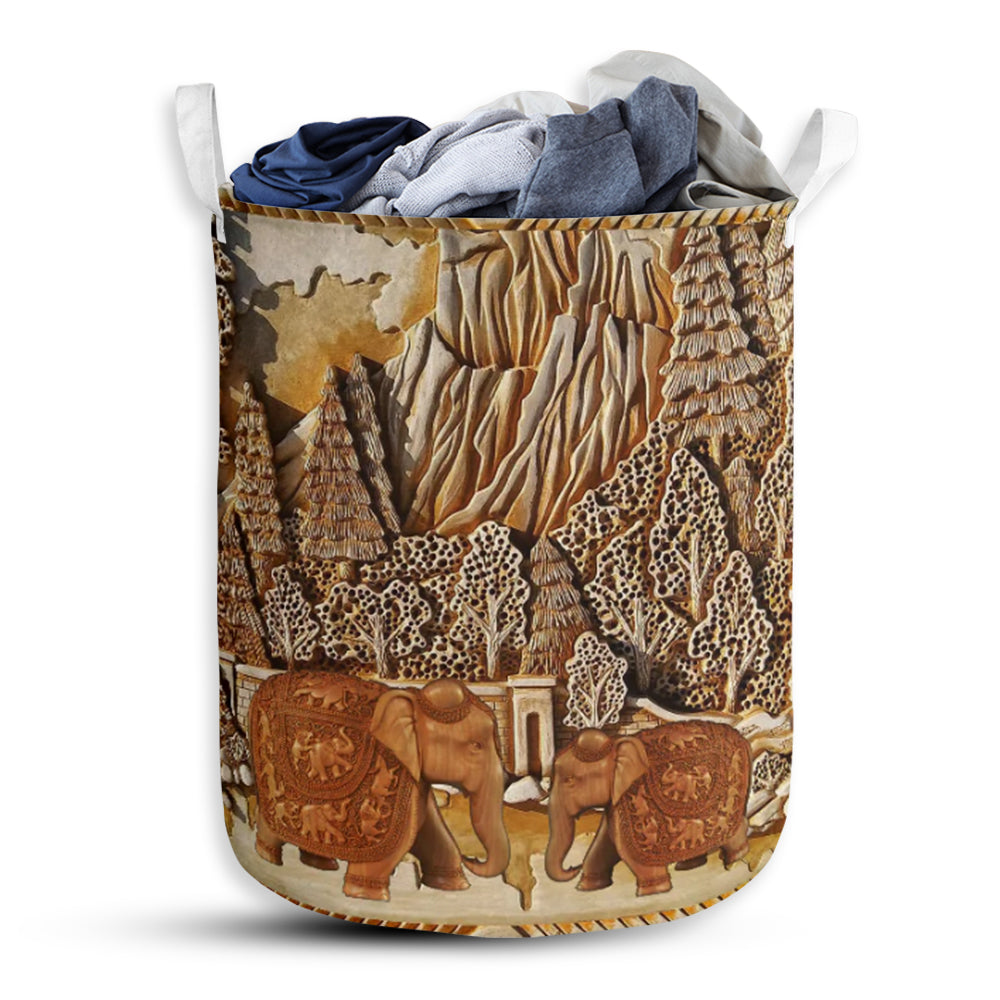 Elephant Floral Wood - Laundry Basket - Owls Matrix LTD