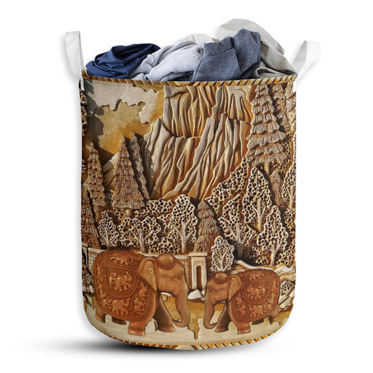 Elephant Floral Wood - Laundry Basket - Owls Matrix LTD