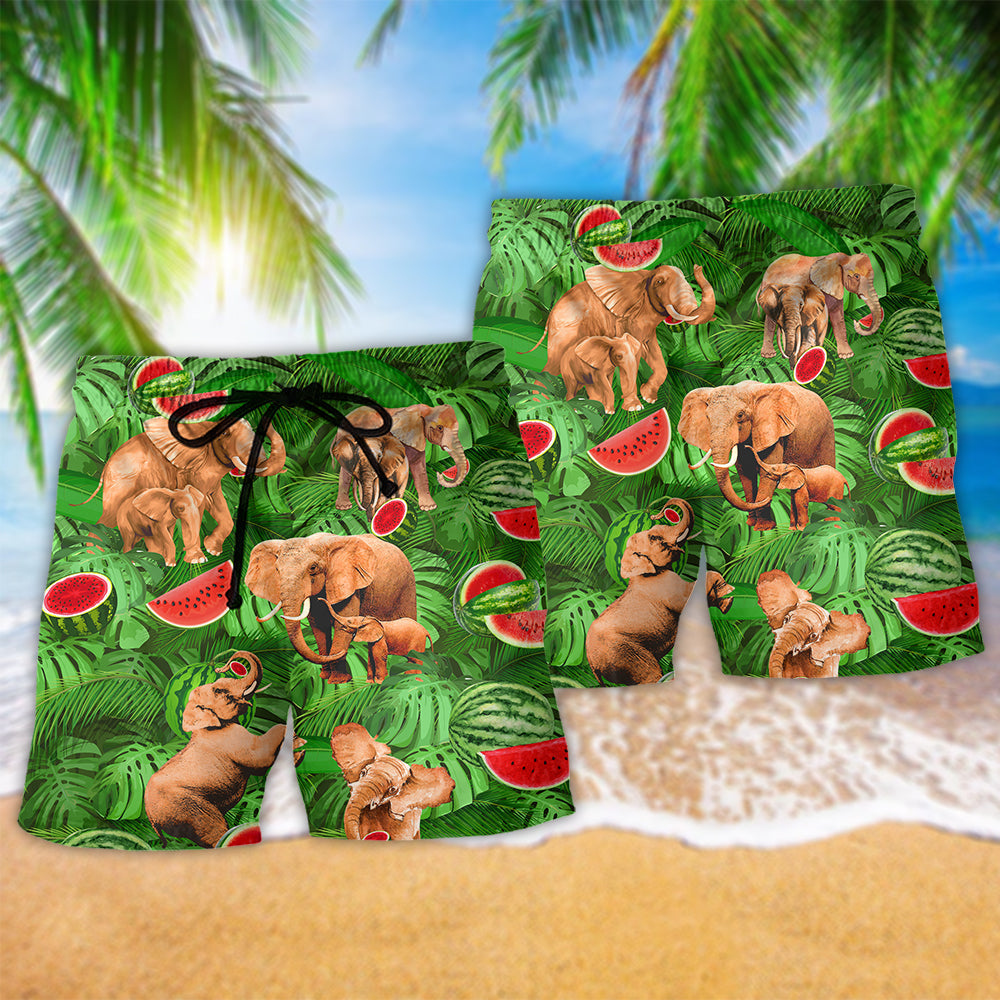 Elephant With Watermelon Funky Summer Art – Beach Short