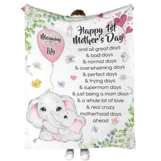 Elephant Happy 1ST Mothers Day And All The Days Ahead 50 x 60 Inch Flannel Blanket For Cozy Bedroom And Sofa Decor