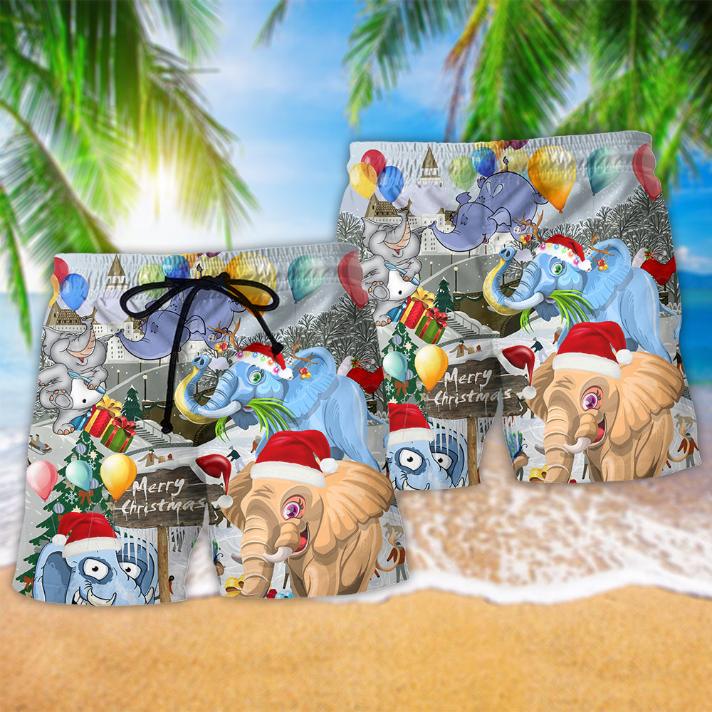 Elephant Christmas Fun Holiday Art – Beach Short