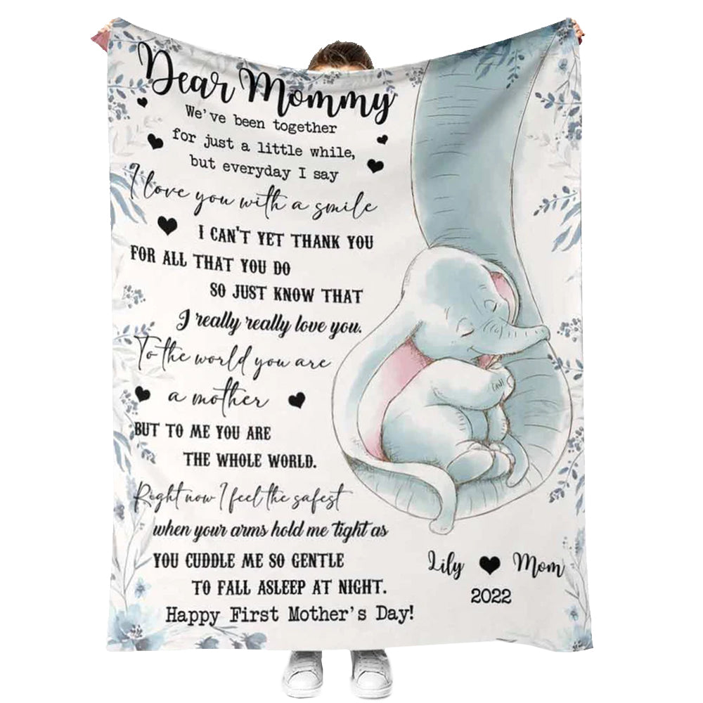 Elephant I Really Love You Mothers Day Mother Personalized 50 x 60 Inch Flannel Blanket For Cozy Bedroom And Sofa Decor