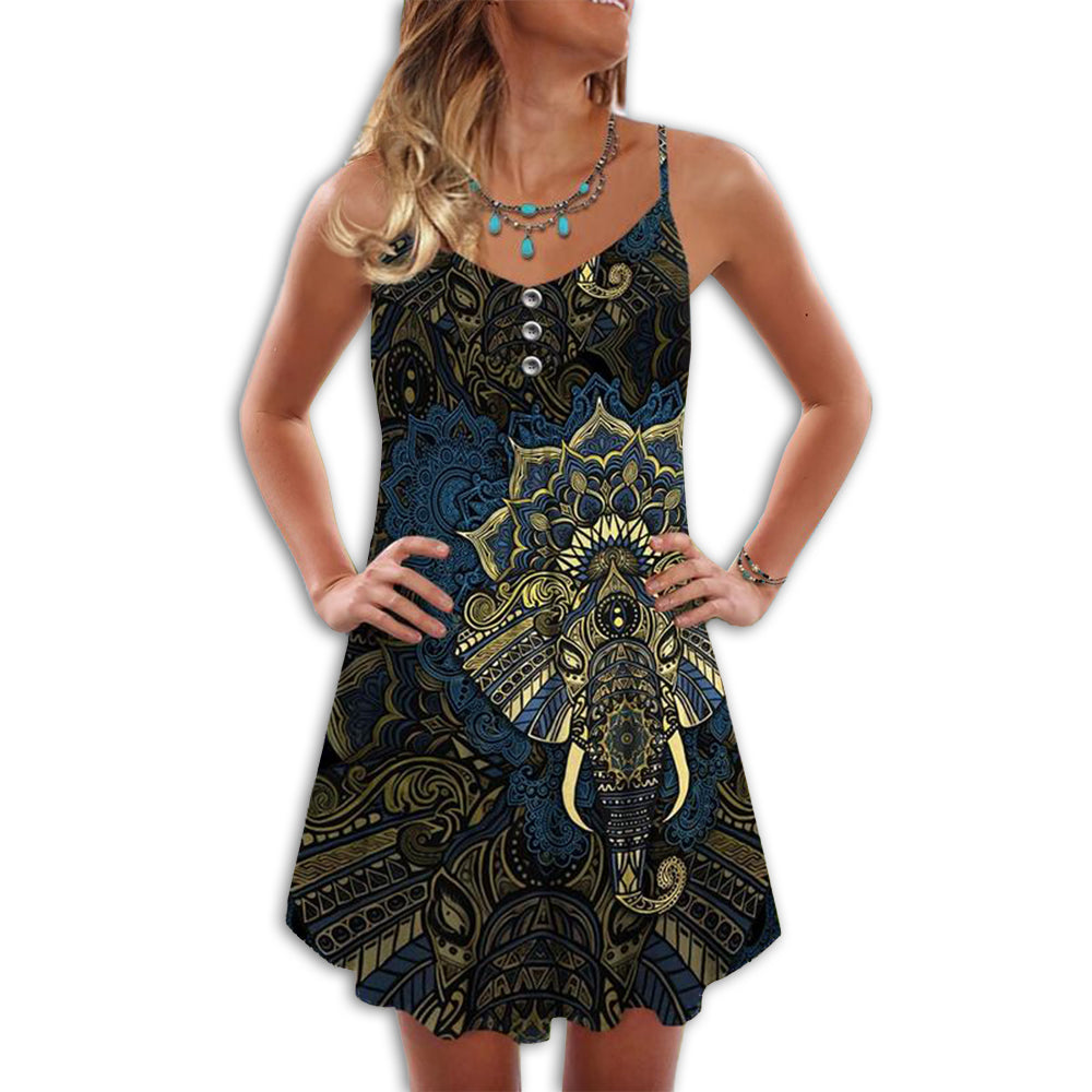 Elephant Mandala Summer Vibes – Women's Summer Sleeveless V-Neck Camisole Dress