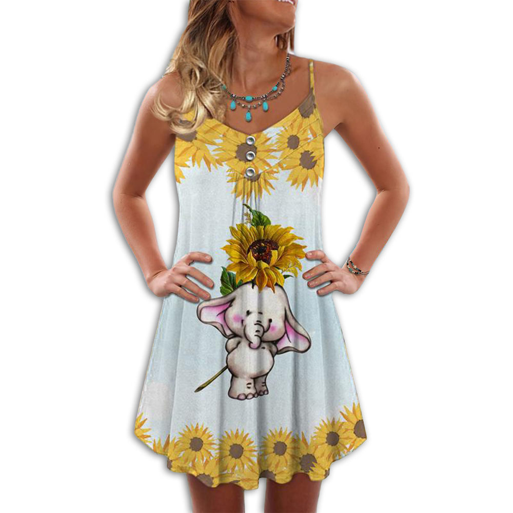 Elephant Sunflower Summer – Women's Summer Sleeveless V-Neck Camisole Dress